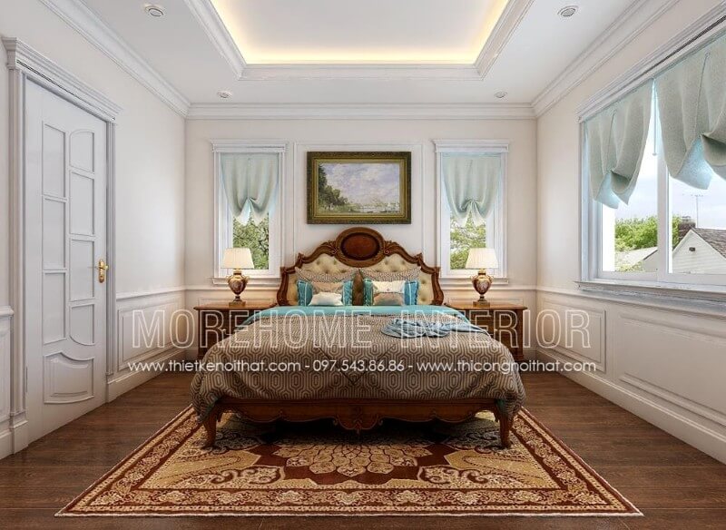 Đây là một trong những mẫu giường ngủ gỗ óc chó kiểu dáng tân cổ điển được khách hàng lựa chọn nhiều năm 2020 thiết kế biệt thự