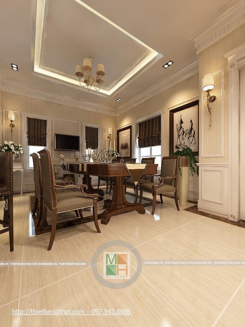 Thiết kế nội thất gỗ tự nhiên cao cấp cho phòng ăn biệt thự sang trọng thiết kế biệt thự