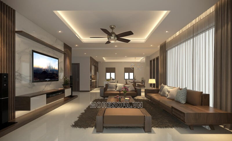 Mẫu sofa gỗ óc chó bọc da cao cấp, sang trọng cho nhà biệt thự, nhà liền kề Thiết kế biệt thự