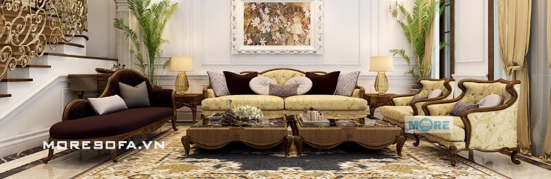 Thiết kế, sản xuất Sofa tân cổ điển MS-029 gỗ tự nhiên, bọc nỉ nhập khẩu cao cấp sang trọngcho phòng khách chung cư, biệt thự Thiết kế biệt thự