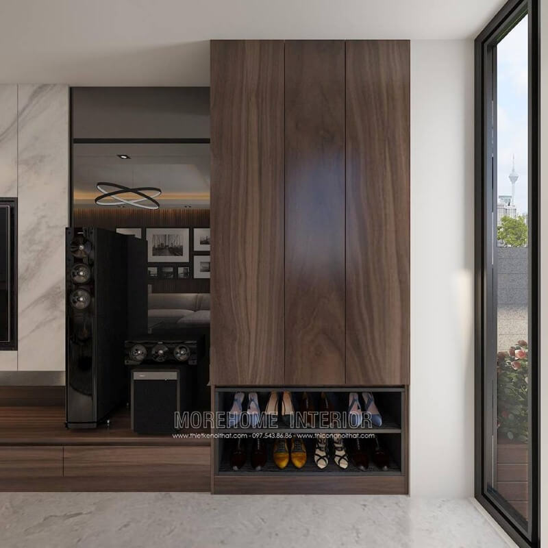 Mẫu kệ trang trí đẹp đa năng ấn tượng cho không gian phòng khách hiện đại. thiết kế biệt thự