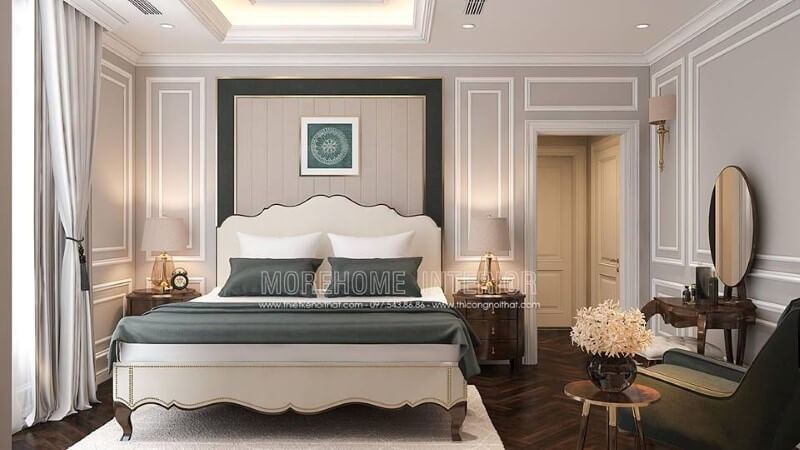 Thiết kế nội thất phòng ngủ tân cổ điển sang trọng, quý phái. thiết kế biệt thự