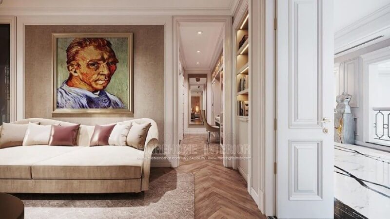 Tranh canvas chân dung họa sĩ Van Gogh nổi tiếng tạo điểm nhấn tuyệt đẹp cho không gian. thiết kế biệt thự